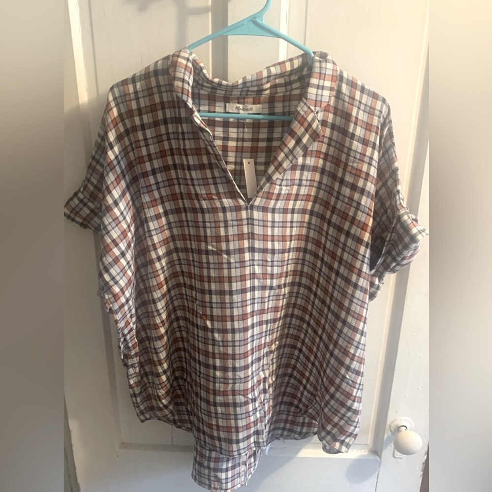 Madewell Short Sleeve Collared Plaid Shirt - XL
